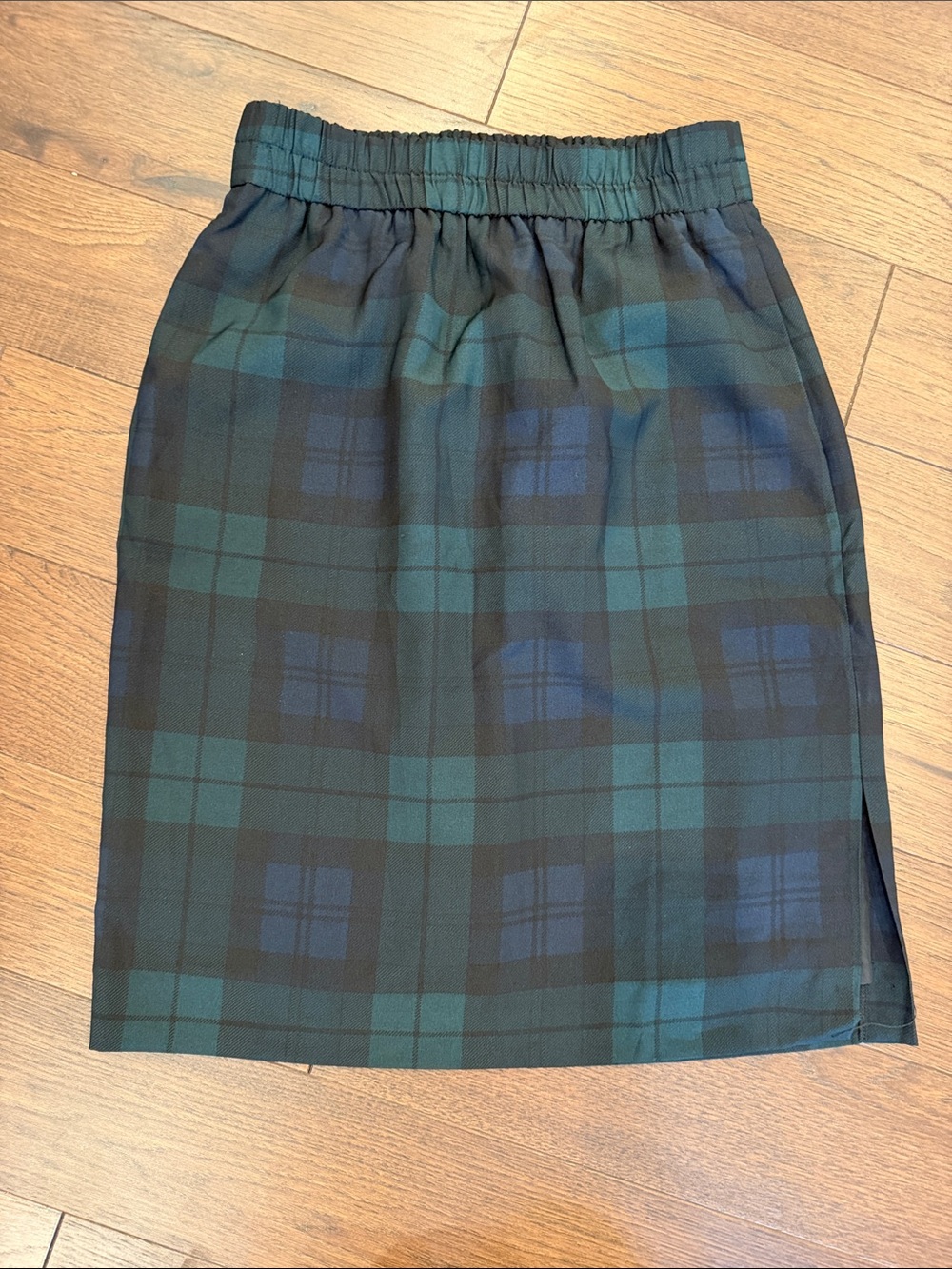 J. Crew Black/Green Plaid Elastic Waist Pencil Skirt Small Petite NWT - C65-003
